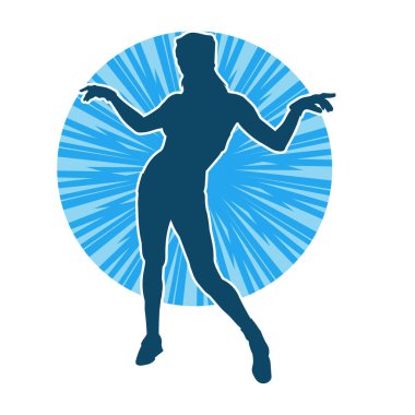 Hareketli bir kadın dansçının silueti. Dans eden zayıf bir kadının silueti..