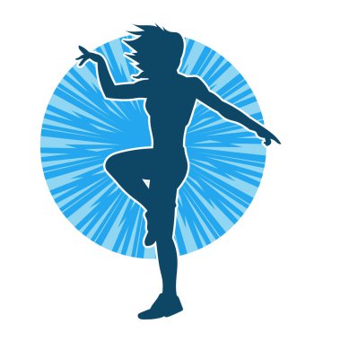 Hareketli bir kadın dansçının silueti. Dans eden zayıf bir kadının silueti..