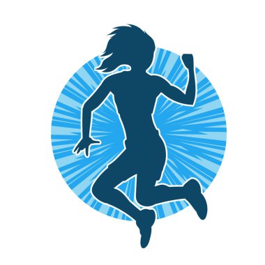 Hareketli bir kadın dansçının silueti. Dans eden zayıf bir kadının silueti..