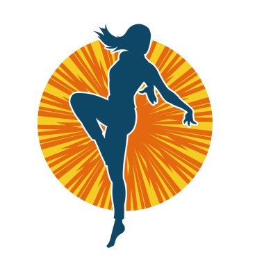 Hareketli bir kadın balerin silueti. Dans eden balerin kızın silueti..