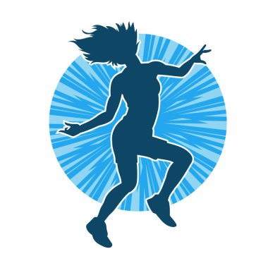 Hareketli bir kadın dansçının silueti. Dans eden zayıf bir kadının silueti..