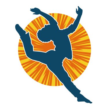 Hareket halindeki bir erkek dansçının silueti. Dans eden zayıf bir adamın silueti..