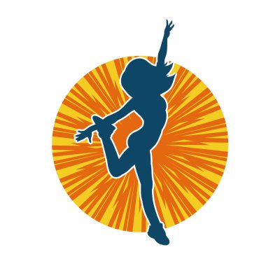 Hareketli bir kadın dansçının silueti. Dans eden zayıf bir kadının silueti..