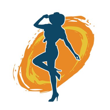 Kovboy kostümü giymiş bir kadın modelin silueti. Poz vermiş bir kovboy kızın silueti..