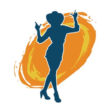 Kovboy kostümü giymiş bir kadın modelin silueti. Poz vermiş bir kovboy kızın silueti..