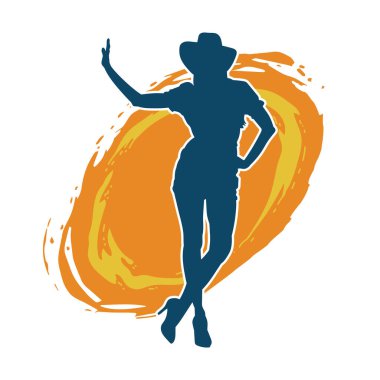 Kovboy kostümü giymiş bir kadın modelin silueti. Poz vermiş bir kovboy kızın silueti..