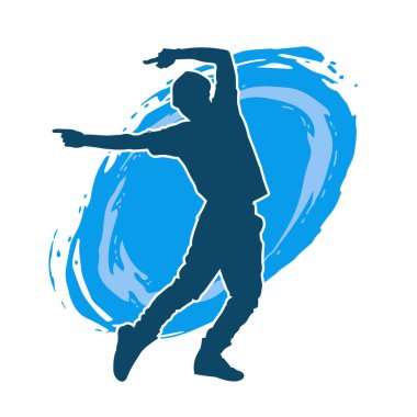 Hareket halindeki bir erkek dansçının silueti. Dans eden zayıf bir adamın silueti..