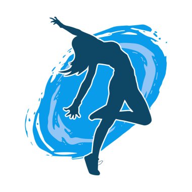 Hareketli bir kadın dansçının silueti. Dans eden zayıf bir kadının silueti..