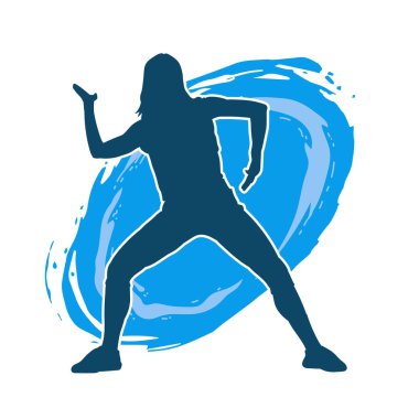 Hareketli bir kadın dansçının silueti. Dans eden zayıf bir kadının silueti..