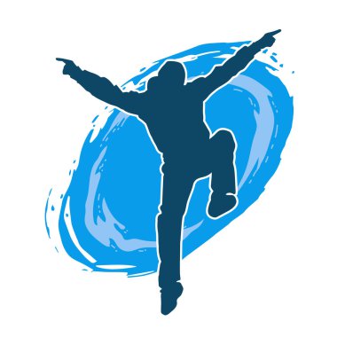 Hareket halindeki bir erkek dansçının silueti. Dans eden zayıf bir adamın silueti..