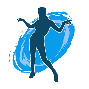 Hareketli bir kadın dansçının silueti. Dans eden zayıf bir kadının silueti..