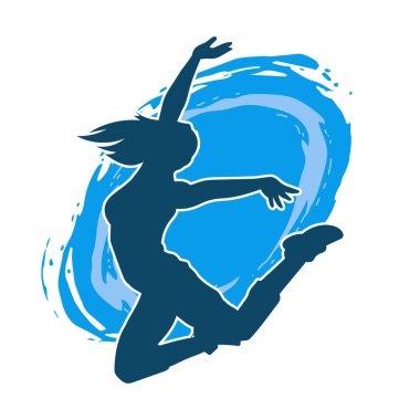 Hareketli bir kadın dansçının silueti. Dans eden zayıf bir kadının silueti..