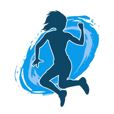 Hareketli bir kadın dansçının silueti. Dans eden zayıf bir kadının silueti..