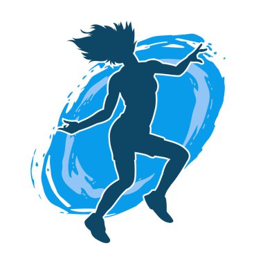 Hareketli bir kadın dansçının silueti. Dans eden zayıf bir kadının silueti..