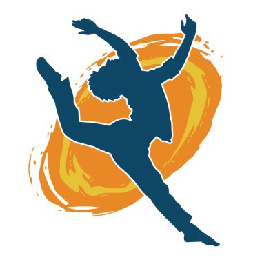 Hareket halindeki bir erkek dansçının silueti. Dans eden zayıf bir adamın silueti..