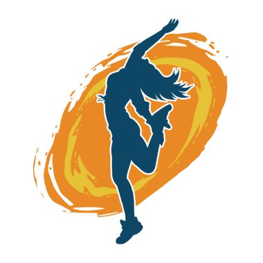 Hareketli bir kadın dansçının silueti. Dans eden zayıf bir kadının silueti..