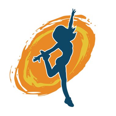 Hareketli bir kadın dansçının silueti. Dans eden zayıf bir kadının silueti..