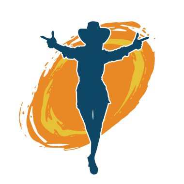 Kovboy kostümü giymiş bir kadın modelin silueti. Poz vermiş bir kovboy kızın silueti..