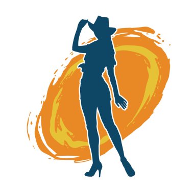 Kovboy kostümü giymiş bir kadın modelin silueti. Poz vermiş bir kovboy kızın silueti..