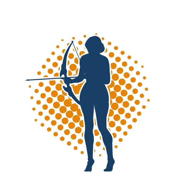 stock vector Silhouette of a female archer fighter in action pose with her arrow and bow.