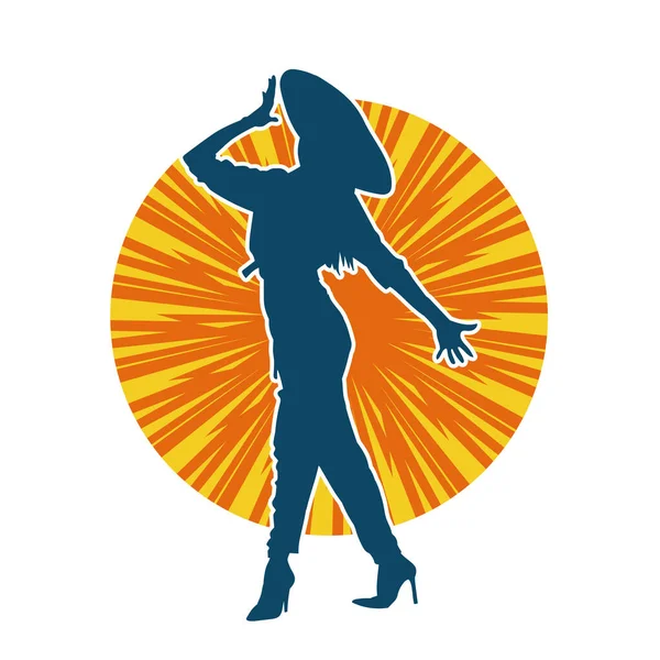 Kovboy kostümü giymiş bir kadın modelin silueti. Poz vermiş bir kovboy kızın silueti..