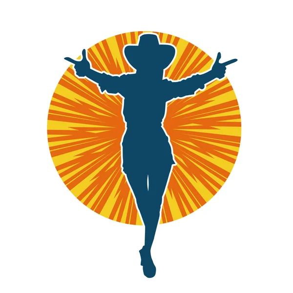 Kovboy kostümü giymiş bir kadın modelin silueti. Poz vermiş bir kovboy kızın silueti..