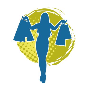 Sıska genç bir kadının silüeti alışveriş torbaları taşıyor..