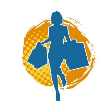 Sıska genç bir kadının silüeti alışveriş torbaları taşıyor..