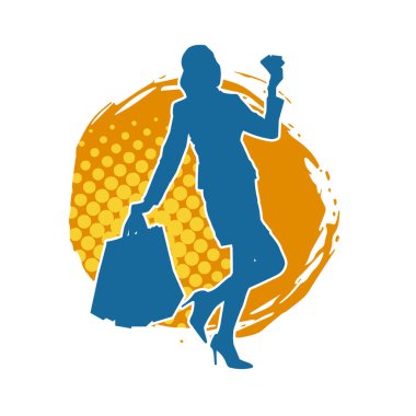 Sıska genç bir kadının silüeti alışveriş torbaları taşıyor..