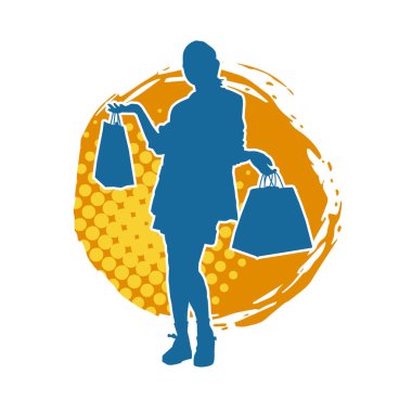 Sıska genç bir kadının silüeti alışveriş torbaları taşıyor..