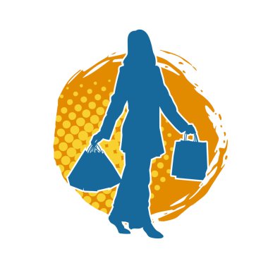 Sıska genç bir kadının silüeti alışveriş torbaları taşıyor..