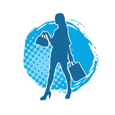 Sıska genç bir kadının silüeti alışveriş torbaları taşıyor..