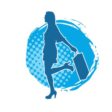 Sıska genç bir kadının silüeti alışveriş torbaları taşıyor..