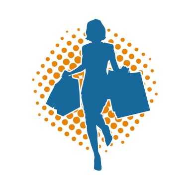 Sıska genç bir kadının silüeti alışveriş torbaları taşıyor..