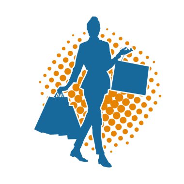 Sıska genç bir kadının silüeti alışveriş torbaları taşıyor..