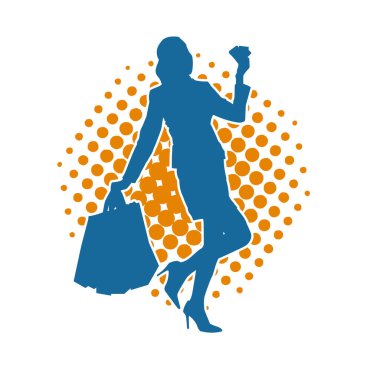 Sıska genç bir kadının silüeti alışveriş torbaları taşıyor..