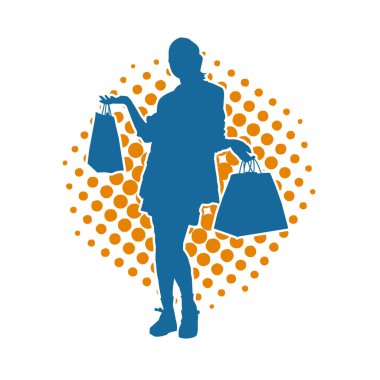 Sıska genç bir kadının silüeti alışveriş torbaları taşıyor..