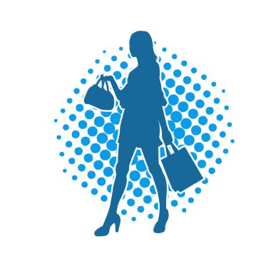 Sıska genç bir kadının silüeti alışveriş torbaları taşıyor..