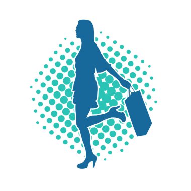 Sıska genç bir kadının silüeti alışveriş torbaları taşıyor..