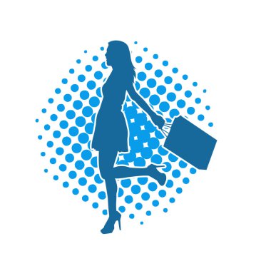 Sıska genç bir kadının silüeti alışveriş torbaları taşıyor..