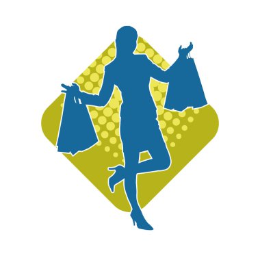 Sıska genç bir kadının silüeti alışveriş torbaları taşıyor..