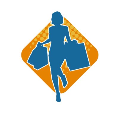 Sıska genç bir kadının silüeti alışveriş torbaları taşıyor..