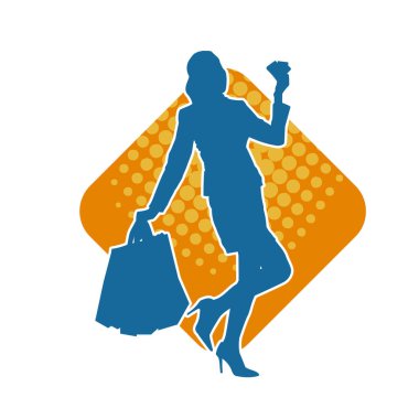 Sıska genç bir kadının silüeti alışveriş torbaları taşıyor..