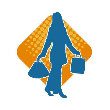 Sıska genç bir kadının silüeti alışveriş torbaları taşıyor..