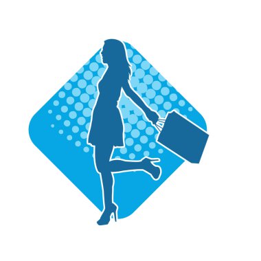 Sıska genç bir kadının silüeti alışveriş torbaları taşıyor..