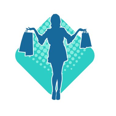 Sıska genç bir kadının silüeti alışveriş torbaları taşıyor..