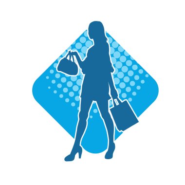 Sıska genç bir kadının silüeti alışveriş torbaları taşıyor..