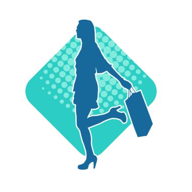 Sıska genç bir kadının silüeti alışveriş torbaları taşıyor..