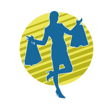 Sıska genç bir kadının silüeti alışveriş torbaları taşıyor..