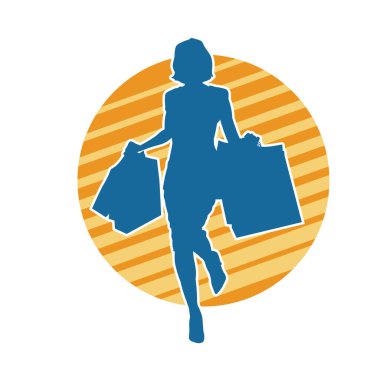 Sıska genç bir kadının silüeti alışveriş torbaları taşıyor..